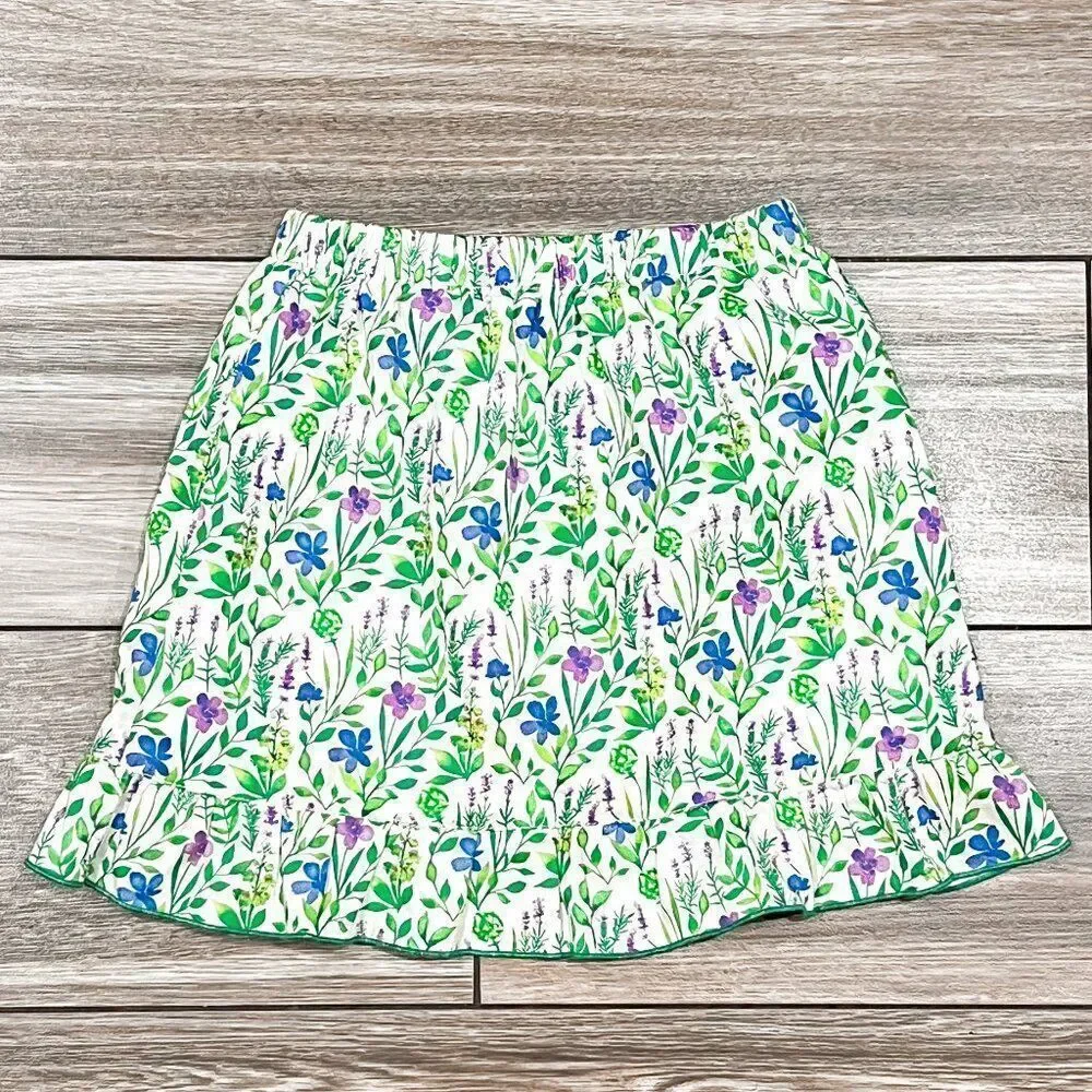 Oscar de la Renta White Green Spring Floral Lined Girl's Skirt Size 4Y